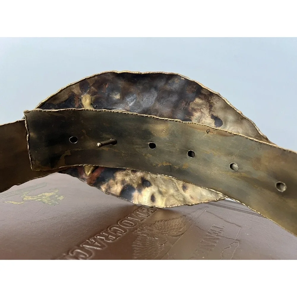 Vintage 80's Chunky Hammered Metal Waist Belt Leaf Buckle Size M 32